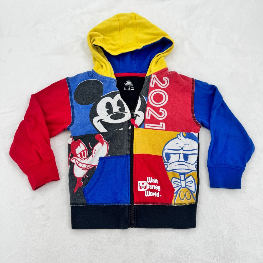 Walt Disney World Parks Zip Up Hoodie Kids Size XS 2021 Colorblock Washed Fabric